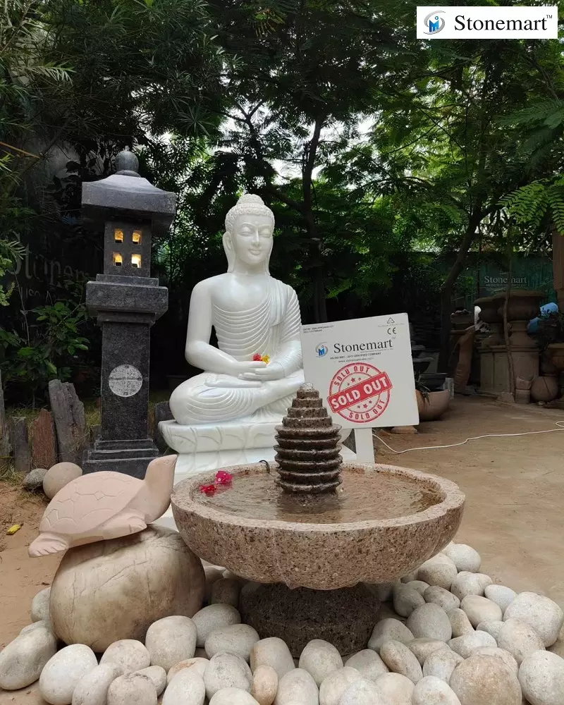 Sold To Kochi Kerala Feet Marble Buddha Statue With Granite Fountain