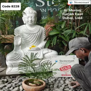 Sold To Dubai, Uae 3 Feet White Marble Gandhara Buddha Idol In Abhaya Mudra