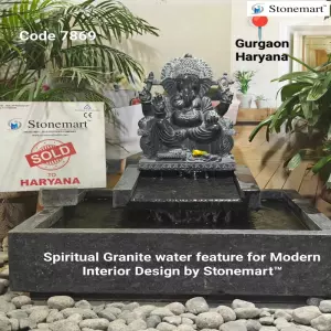 Sold To Gurgaon, Haryana 31 Inch Granite Waterfall With 18 Inch Black Marble Ganesha Statue