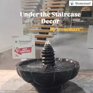 Black Granite Stone Indoor Water Fountain For Living Room And Staircase Nook