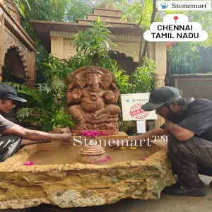 Sold To Chennai, Tamil Nadu 48 Inch, 500 Kg Stone Ganesha Sculpture With Stone Pond For Indoor And Outdoor
