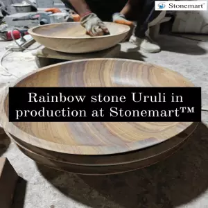 17 Inch Rainbow Sandstone Uruli Bird Bath Fountains In Production