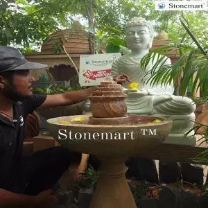 Sold To Trivandrum, Kerala 3 Feet, 180 Kg Garden Buddha Idol With Bird Bath Water Fountain