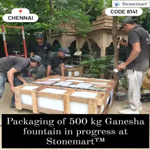 Packing 500 Kg Stone Ganesha Waterfall For Dispatch To Chennai, Tamil Nadu