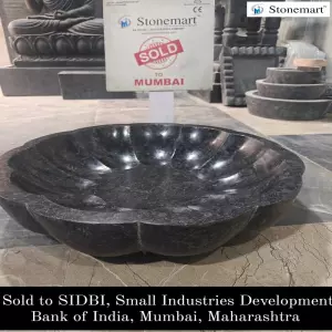 Sold To Sidbi, Mumbai, Maharashtra 21 Inch, 50 Kg Urli Bowl Carved Out Of Black Granite Stone For Home Decor