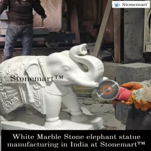 Manufacturing White Marble Stone Elephant Statue For Home Entrance