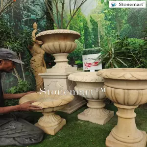 Hand Carved Large Size Stone Urn, Pots, Planters, And Vases For Indoor And Outdoor