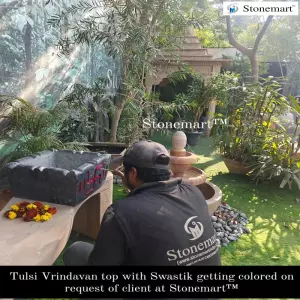 Top Of Granite Tulsi Vrindavan With Swastik Getting Colored