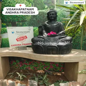 Sold To Visakhapatnam, Andhra Pradesh Hand Made 2 Feet Black Marble Buddha Sculpture