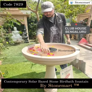 Sold To A Clubhouse In Bengaluru, Karnataka - Solar Powered Stone Bird Bath Fountain For Garden, Balcony, And Terrace