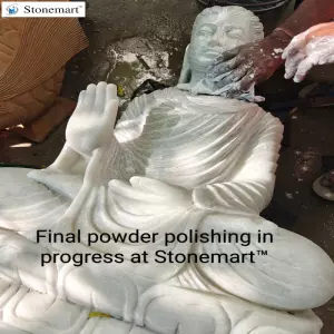 Final Powder Polishing On 3 Feet White Marble Abhaya Mudra Buddha Statue