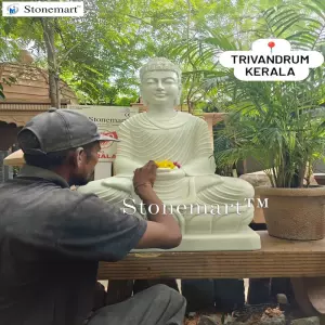 Sold To Trivandrum, Kerala Big Marble Stone Buddha Sculpture In 3 Feet For Home And Garden