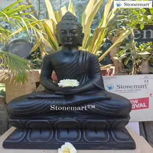 Available 2Ft Meditating Black Marble Stone Buddha Sculpture For Interior And Exterior