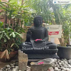 Sold To Erode, Tamil Nadu Abhaya Mudra Buddha Statue In 3 Feet Out Of Black Marble Stone