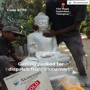 Packing 3 Feet White Marble Stone Buddha Statue For Dispatch To Hyderabad, Telangana