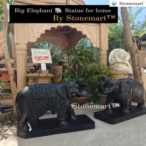 Sold To Bhimavaram, Andhra Pradesh Big Elephant Statue Carved Out Of Black Marble Stone For Entrances