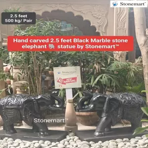 Sold To Bairampur, West Bengal 2.5 Feet Black Marble Stone Elephant Sculptures For Entrance And Garden