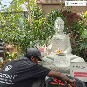 Sold To Mumbai, Maharashtra Hand Carved 4 Feet, 500 Kg White Marble Gandhara Buddha Statue For Garden