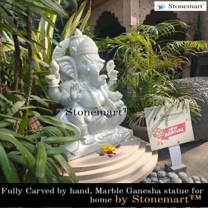 2.5 Feet, 120 Kg White Marble Stone Divine Ganesha Sculpture For Indoor And Outdoor