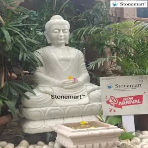 Sold To Karimnagar, Telangana Handcrafted 3 Feet White Marble Stone Meditation Buddha Statue For Home And Garden