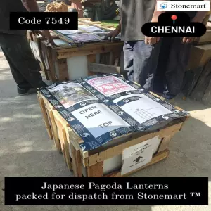 Granite Stone Pagoda Lanterns Packed For Shipment To Chennai, Tamil Nadu