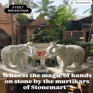 Sold To Bengaluru, Karnataka Pair Of 2 Feet, 300 Kg Stone Elephants For Indoor And Outdoor