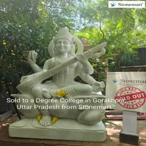 Sold To Gorakhpur, Uttar Pradesh Handcrafted 38 Inch, 160 Kg White Marble Maa Saraswati Sculpture