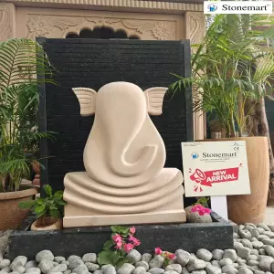 39 Inch Granite Panel Fountain With 2 Feet Modern Abstract Ganesha Stone Sculpture For Garden