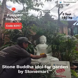 Sold To Panipat, Haryana 3 Feet, 180 Kg White Marble Stone Big Abhaya Mudra Buddha Idol For Home And Garden