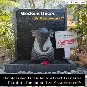 Hand Crafted 39 Inch Granite Panel Waterfall With 21 Inch Granite Lord Ganehsa Abstract Idol