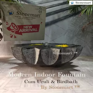 16 Inch, 40 Kg Black Granite Stone Handcrafted Designer Urli Bowl Fountain