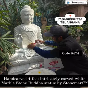 Sold To Yadagirigutta, Hyderabad, Telangana 4 Feet, 500 Kg Abhaya Mudra White Marble Stone Buddha Statue With Marble Urli