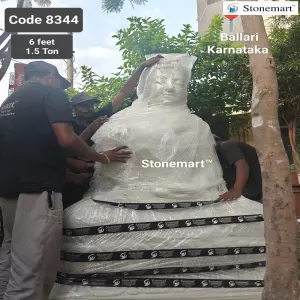 Packing 6 Feet, 1.5 Tons White Marble Stone Buddha Statue For Dispatch To Ballari, Karnataka