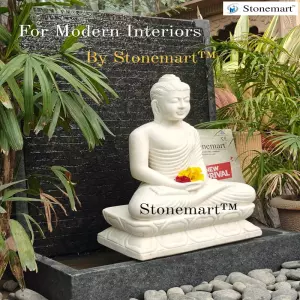 Available 39 Inch Granite Fountain With 2 Feet Marble Buddha Idol For Contemporary Decor