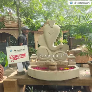 38 Inch, 200 Kg Handcrafted Stone Abstract Ganesha Fountain With Lanterns