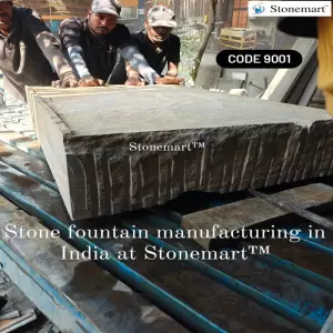 Block Cutting In Progress For Manufacturing Mushroom Fountain