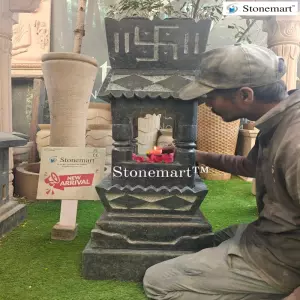 Hand Chiseled 43 Inch, 300 Kg Granite Stone Tulsi Vrindavan Or Tulasi Kota With Swastik