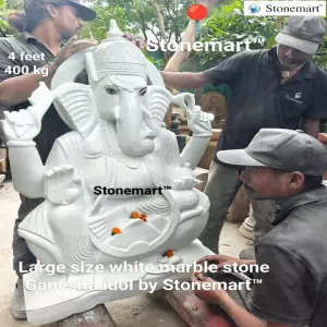 Sold To Muzaffarpur, Bihar 4 Feet, 400 Kg White Marble Stone Ganesha Sculpture For Home And Garden