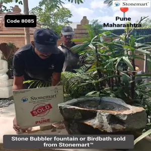 Sold To Pune, Maharashtra Natural Rock Bubbler Bird Bath Water Feature For Home Decor And Balcony Decor