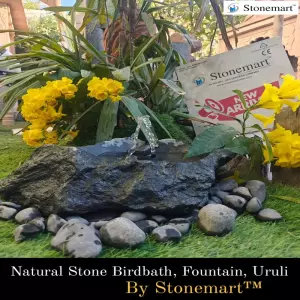 Natural Stone Water Fountain, Or Bird Bath, Or Urli For Balcony And Garden Decor