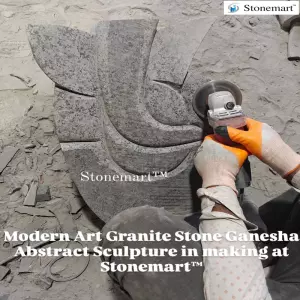 Modern Abstract Minimalistic Granite Stone Ganesha Sculpture In Making