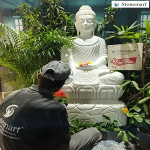Available 5 Feet Marble Buddha Idol For Home, Garden, Resort, Farmhouse, Hotel
