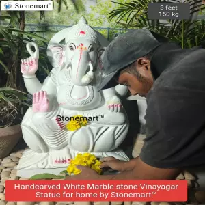 3 Feet, 150 Kg White Marble Stone Vinayagar Statue For Home Temple