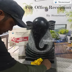 21 Inch Black Granite Stone Modern Abstract Ganesha Sculpture With Pedestal Statue Base For Modern Office Decor