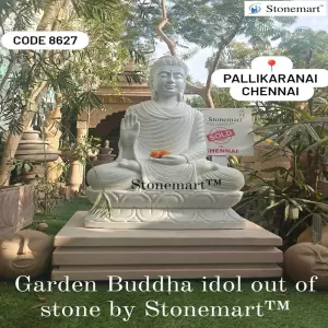 Sold To Chennai, Tamil Nadu Hand Carved Large Size White Marble Stone Garden Buddha Statue