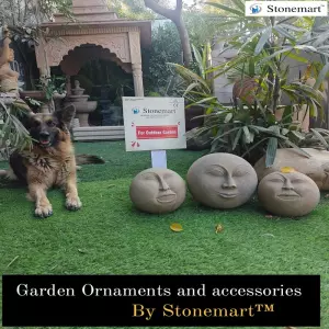 Hand Carved Natural Stone Sphere Faces For Garden Ornaments And Accessories