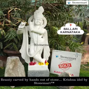 Sold To Ballari, Karnataka 2.5 Feet Handcrafted White Marble Stone Lord Krishna Idol For Temple