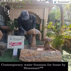 Sold To Kallakurichi, Tamil Nadu Contemporary Mushroom Water Fountain For Home And Garden Carved Out Of Rainbow Sandstone