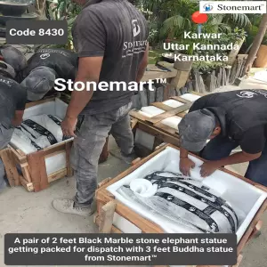 Packing Pair Of 2 Feet Black Marble Stone Elephant Statues For Dispatch To Karwar, Karnataka