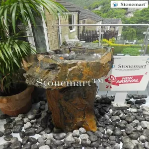 26 Inch, 80 Kg Natural Rock Birdbath Bubbler Fountain For Garden And Balcony